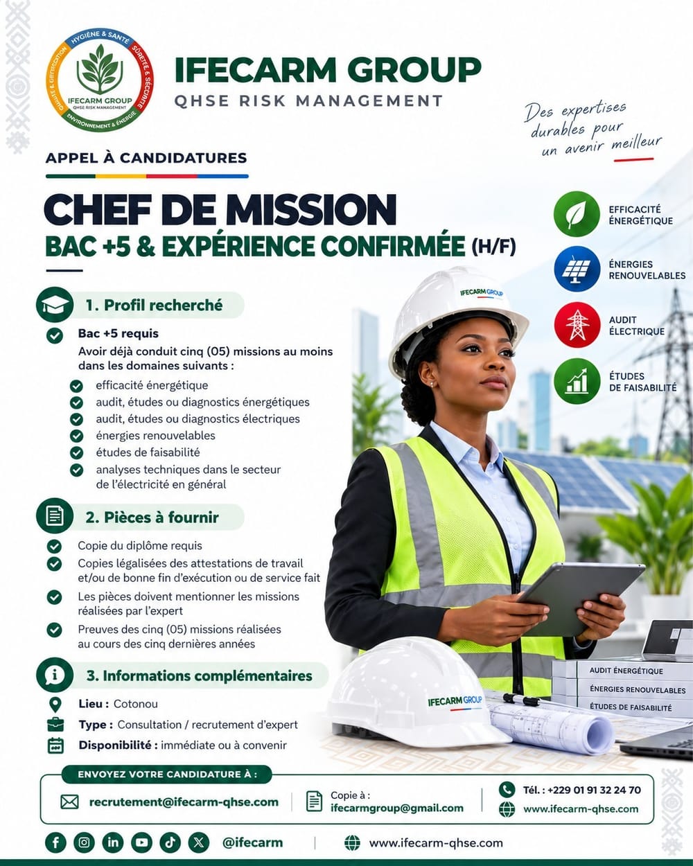 Chef de mission : efficacité énergétique, énergies renouvelables et audit électrique (H/F)