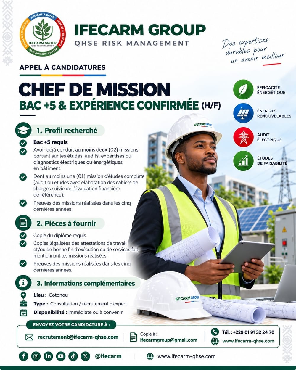 Chef de mission : études, audits et diagnostics électriques ou énergétiques en bâtiment (H/F)